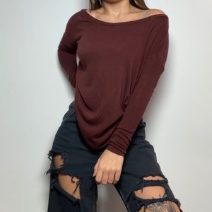 Casual Burgundy Off the Shoulder Sweater